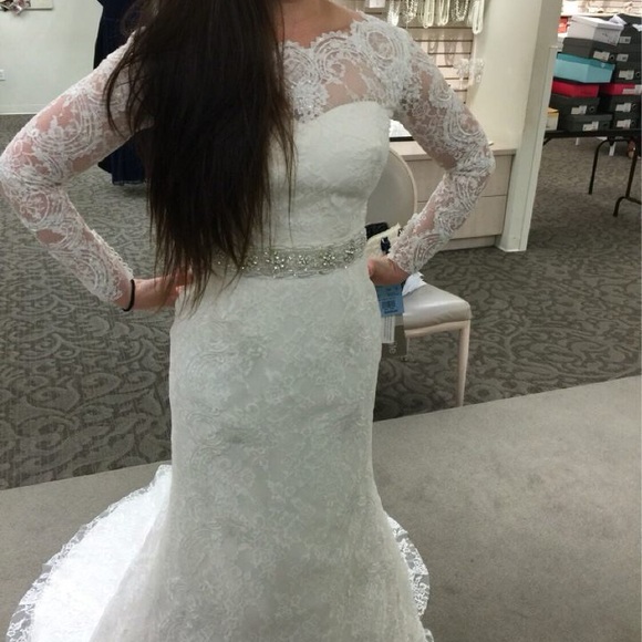 Lace long sleeve wedding dress. Never altered. - Picture 7 of 8